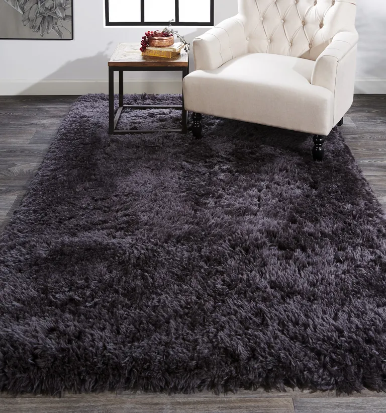 Gray Shag Tufted Handmade Stain Resistant Area Rug Photo 4