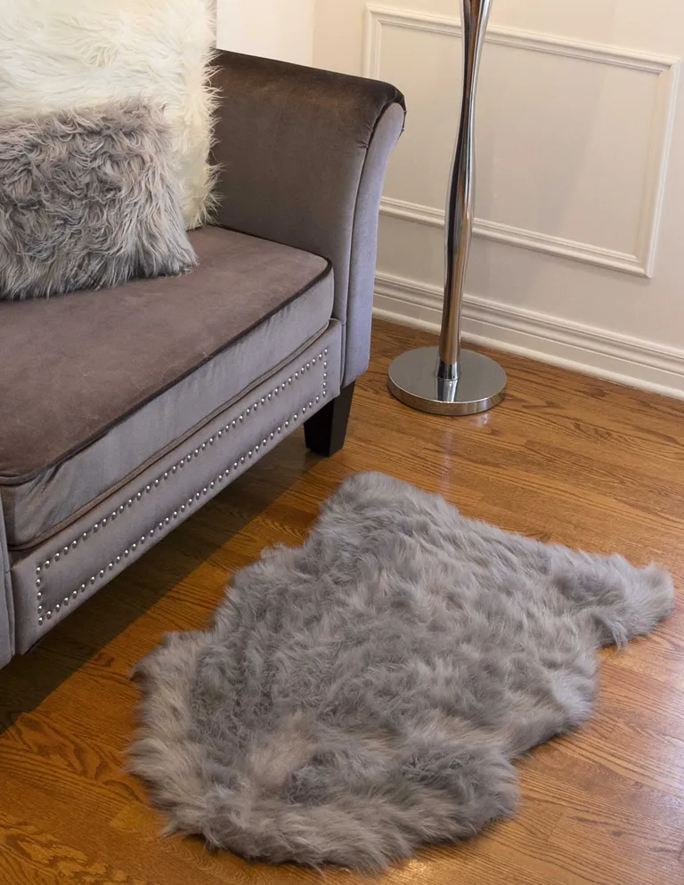 Gray Sheepskin Faux Fur Single - Area Rug Photo 3