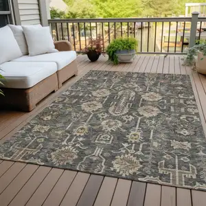 Photo of Gray Silver And Beige Oriental Washable Indoor Outdoor Area Rug