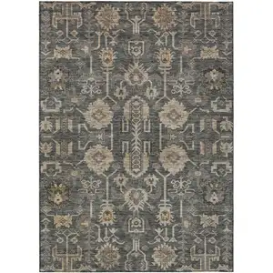 Photo of Gray Silver And Beige Oriental Washable Indoor Outdoor Area Rug