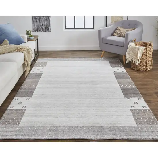 Gray Silver And Black Wool Hand Knotted Stain Resistant Area Rug Photo 6