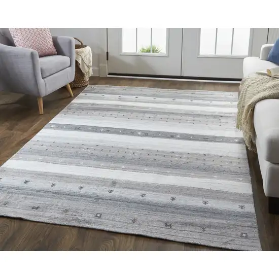 Gray Silver And Black Wool Striped Hand Knotted Stain Resistant Area Rug Photo 2