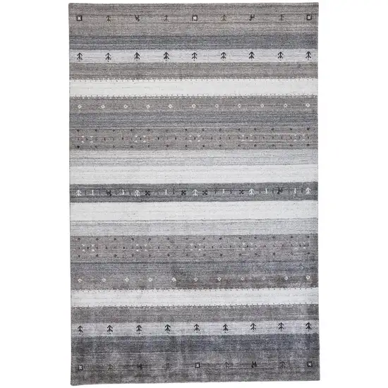 Gray Silver And Black Wool Striped Hand Knotted Stain Resistant Area Rug Photo 1