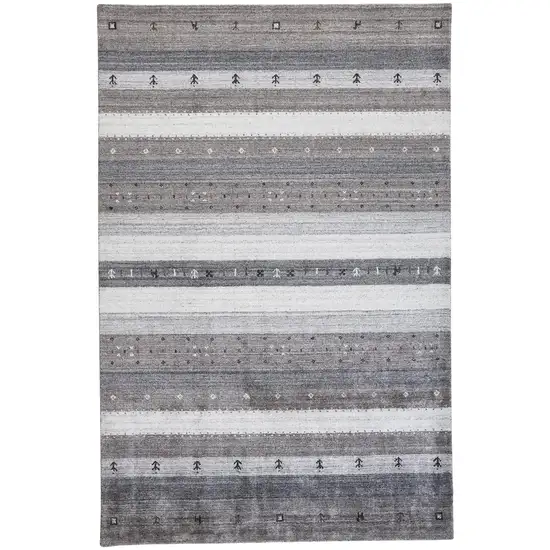 Gray Silver And Black Wool Striped Hand Knotted Stain Resistant Area Rug Photo 1