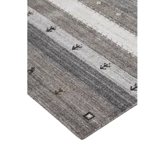 Gray Silver And Black Wool Striped Hand Knotted Stain Resistant Area Rug Photo 4