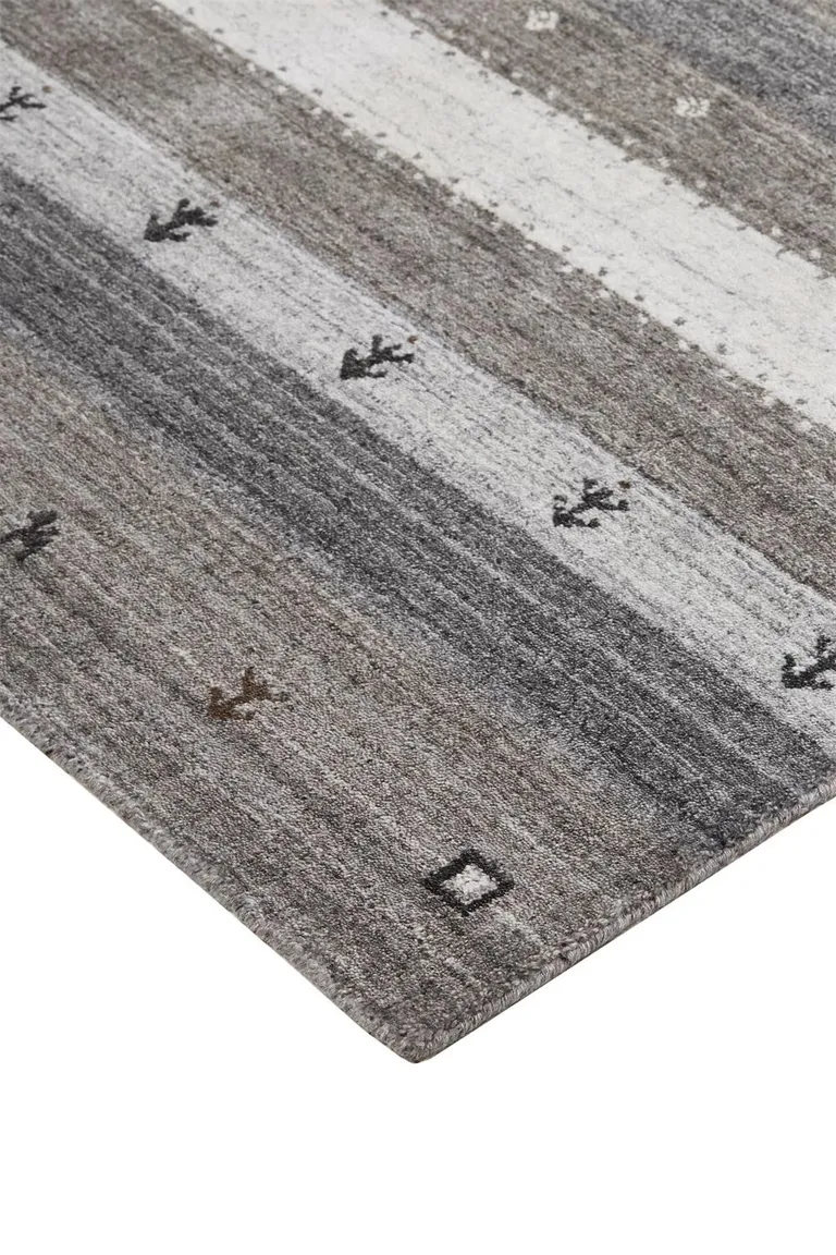 Gray Silver And Black Wool Striped Hand Knotted Stain Resistant Area Rug Photo 4