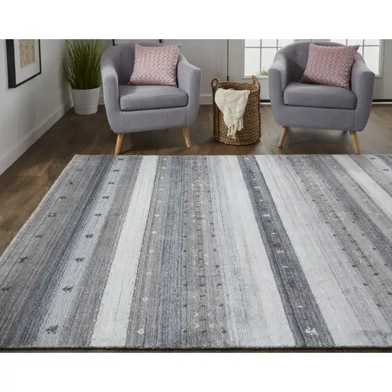 Gray Silver And Black Wool Striped Hand Knotted Stain Resistant Area Rug Photo 7