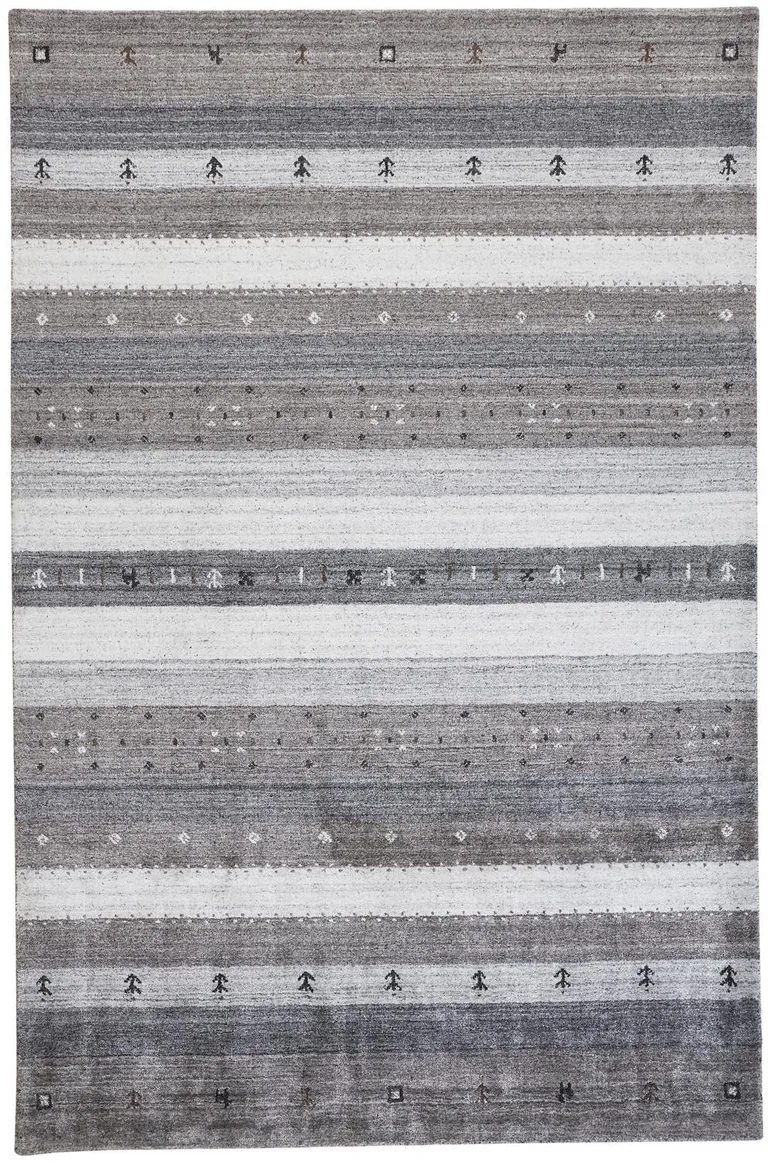 Gray Silver And Black Wool Striped Hand Knotted Stain Resistant Area Rug Photo 1