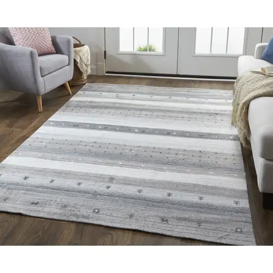 Gray Silver And Black Wool Striped Hand Knotted Stain Resistant Area Rug Photo 5