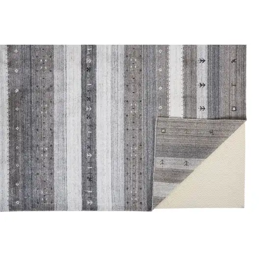 Gray Silver And Black Wool Striped Hand Knotted Stain Resistant Area Rug Photo 3