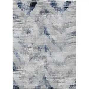 Photo of Gray Silver And Blue Abstract Washable Indoor Outdoor Area Rug