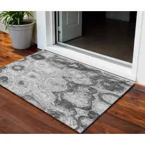 Photo of Gray Silver And Charcoal Abstract Washable Indoor Outdoor Area Rug