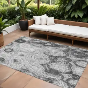 Photo of Gray Silver And Charcoal Abstract Washable Indoor Outdoor Area Rug