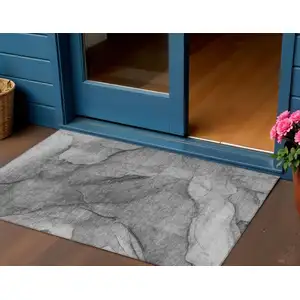 Photo of Gray Silver And Charcoal Abstract Washable Indoor Outdoor Area Rug