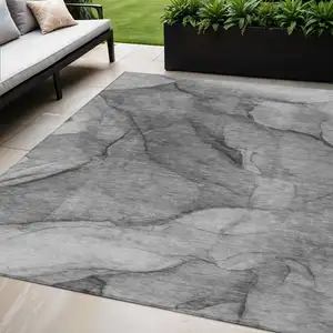 Photo of Gray Silver And Charcoal Abstract Washable Indoor Outdoor Area Rug