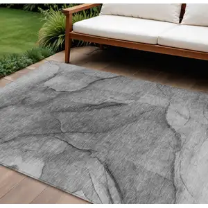 Photo of Gray Silver And Charcoal Abstract Washable Indoor Outdoor Area Rug