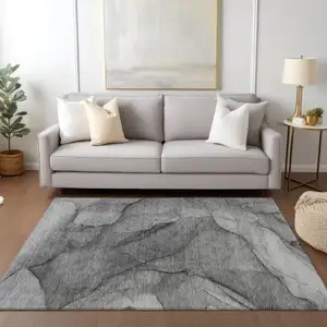 Photo of Gray Silver And Charcoal Abstract Washable Indoor Outdoor Area Rug