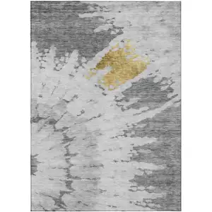 Photo of Gray Silver And Charcoal Abstract Washable Indoor Outdoor Area Rug