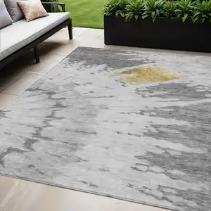 Photo of Gray Silver And Charcoal Abstract Washable Indoor Outdoor Area Rug