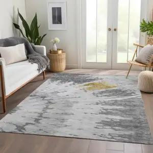 Photo of Gray Silver And Charcoal Abstract Washable Indoor Outdoor Area Rug