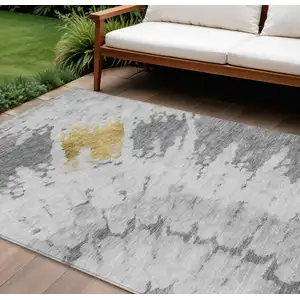 Photo of Gray Silver And Charcoal Abstract Washable Indoor Outdoor Area Rug