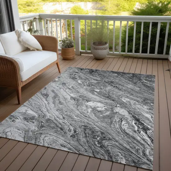 Gray Silver And Charcoal Abstract Washable Indoor Outdoor Area Rug Photo 7