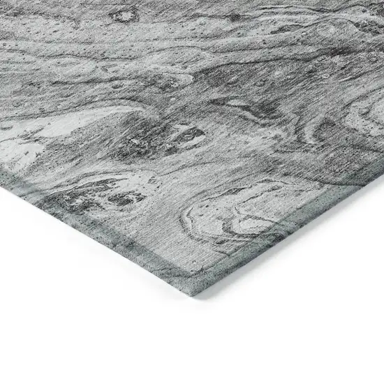 Gray Silver And Charcoal Abstract Washable Indoor Outdoor Area Rug Photo 4