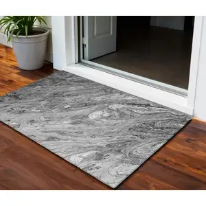 Photo of Gray Silver And Charcoal Abstract Washable Indoor Outdoor Area Rug