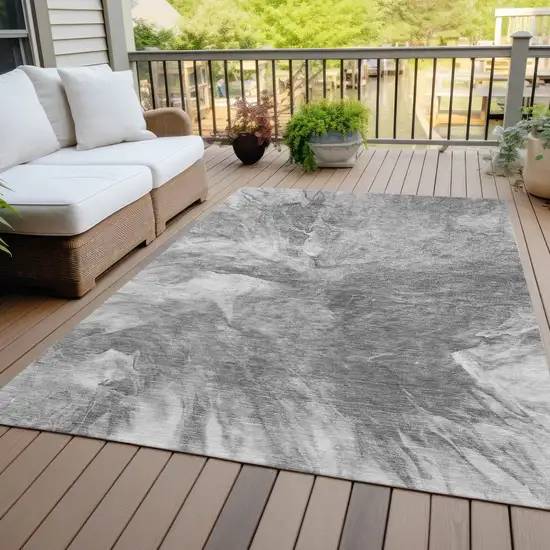 Gray Silver And Charcoal Abstract Washable Indoor Outdoor Area Rug Photo 7