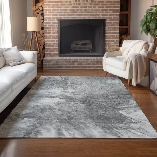 Gray Silver And Charcoal Abstract Washable Indoor Outdoor Area Rug Photo 8