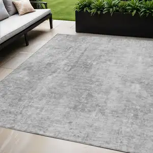 Photo of Gray Silver And Charcoal Abstract Washable Indoor Outdoor Area Rug