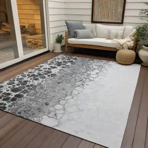 Photo of Gray Silver And Charcoal Abstract Washable Indoor Outdoor Area Rug