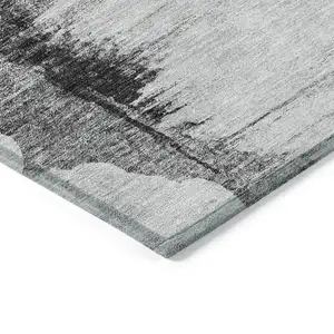 Photo of Gray Silver And Charcoal Abstract Washable Indoor Outdoor Area Rug