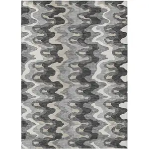 Photo of Gray Silver And Charcoal Abstract Washable Indoor Outdoor Area Rug