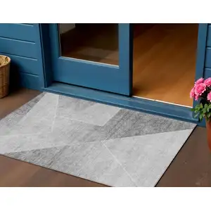 Photo of Gray Silver And Charcoal Abstract Washable Indoor Outdoor Area Rug