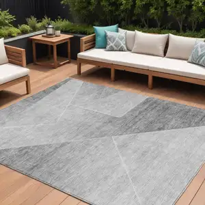 Photo of Gray Silver And Charcoal Abstract Washable Indoor Outdoor Area Rug