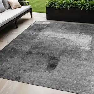 Photo of Gray Silver And Charcoal Abstract Washable Indoor Outdoor Area Rug