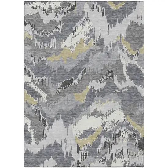 Gray Silver And Charcoal Abstract Washable Indoor Outdoor Area Rug Photo 2