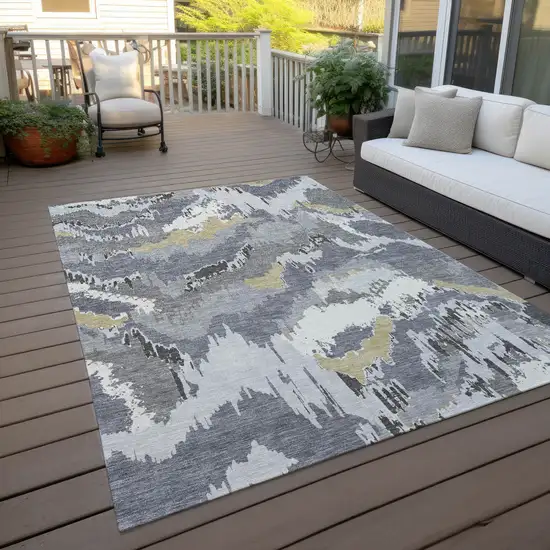 Gray Silver And Charcoal Abstract Washable Indoor Outdoor Area Rug Photo 9