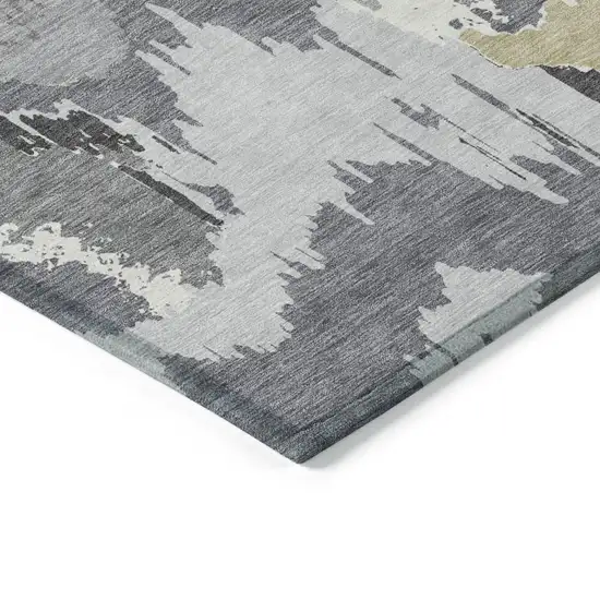 Gray Silver And Charcoal Abstract Washable Indoor Outdoor Area Rug Photo 5