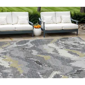 Photo of Gray Silver And Charcoal Abstract Washable Indoor Outdoor Area Rug