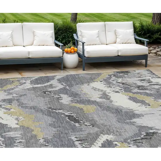 Gray Silver And Charcoal Abstract Washable Indoor Outdoor Area Rug Photo 1