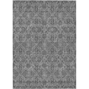 Photo of Gray Silver And Charcoal Floral Washable Indoor Outdoor Area Rug