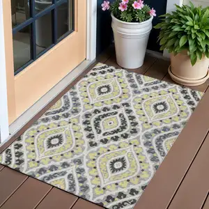 Photo of Gray Silver And Charcoal Floral Washable Indoor Outdoor Area Rug