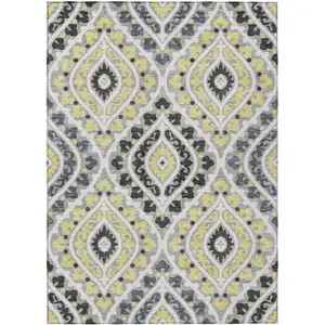 Photo of Gray Silver And Charcoal Floral Washable Indoor Outdoor Area Rug