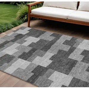 Photo of Gray Silver And Charcoal Geometric Washable Indoor Outdoor Area Rug