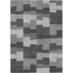 Photo of Gray Silver And Charcoal Geometric Washable Indoor Outdoor Area Rug