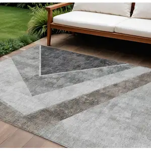 Photo of Gray Silver And Charcoal Geometric Washable Indoor Outdoor Area Rug