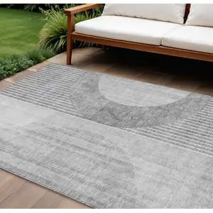 Photo of Gray Silver And Charcoal Geometric Washable Indoor Outdoor Area Rug