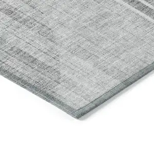 Photo of Gray Silver And Charcoal Geometric Washable Indoor Outdoor Area Rug